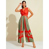 abordables Jumpsuits-combinaison sans manches à rayures en satin et col en V
