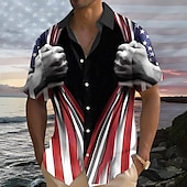 economico Modello di bandiera-Giorno dell&#039;indipendenza americana Per uomo Americano / Stati Uniti d&#039;America Bandiera americana Bandiera Camicia con bottoni Manica corta Stile resort Casual Informale Per eventi Estate Collo