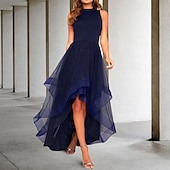 baratos Vestidos de Cocktail-Vestidos de Formatura em A Linha Vestido Elegante Formatura Assimétrico Sem Mangas Decote de Joia Convidada de Casamento de Outono com Pregas Vestidos