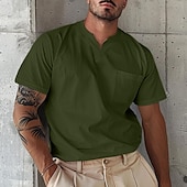 voordelige basis t-shirts-Voor heren T-shirt Korte mouw V-hals Zomer Effen Modieus Ontwerper Basic Knop Voorvak Vakantie Uitgaan Casual / Dagelijks Licht Blauw Legergroen Marine Top T-shirt voor mannen