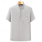 economico Casual da lavoro-Per uomo Camicia Camicia di lino Camicia con colletto cinese Camicia con colletto alla coreana Camicia popover Camicia casual Semplice Vacanza Streetwear Blu marino Beige Grigio Manica Corta Collo