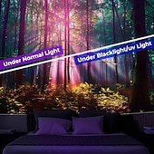cheap Blacklight Tapestries-Blacklight Tapestry UV Reactive Glow in the Dark Glow Party Neon Light Tower Nature Psychedelic Trippy Misty Hanging Tapestry Wall Art Mural for Living Room Bedroom