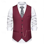 cheap Men&#039;s Waistcoat-Men&#039;s Vest Gilet Daily Wear Vacation Going out Vintage Fashion Spring &amp;  Fall Button Polyester Comfortable Plain Single Breasted V Neck Regular Fit Black Burgundy Dark Navy Gray Vest
