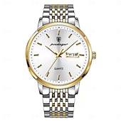 cheap Quartz Watches-POEDAGAR Men Quartz Watch Minimalist Large Dial Fashion Business Luminous Calendar Date Week Waterproof Steel Watch