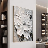 preiswerte Blumen-/Botanische Gemälde-handgemaltes weißes rosa Blumenölgemälde auf Leinwand handgemachtes 3D-Texturblumengemälde abstrakte rosa Blumenkunst individuelles Gemälde für Wohnzimmer-Schlafzimmer-Wanddekor