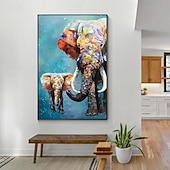 billiga Abstrakta målningar-handmålad impressionistisk elefant oljemålning på duk- samtida flerfärgad safari djur oljemålning fin konst vilka lysande färger elefant målning för sovrum kontor väggdekoration