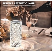 abordables 123496-Lampe de table en cristal 16 couleurs avec télécommande, veilleuse à changement de couleur RVB de la Saint-Valentin en cristal rose en forme de diamant, lumière tactile, chambre à coucher, salon, atmosphère de vacances, décoration, cadeau d&#039;anniversaire