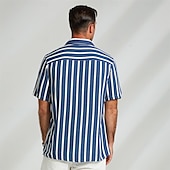 preiswerte Herren Elite Hemden-Herren Hemd Sommerhemd Freizeithemd Knopfhemd Blau Leicht Blau Kurzarm Streifen Revers Urlaub Alltagskleidung Bekleidung Kunstseide Mode Hawaiianisch Lässig Strand
