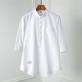 economico Casual da lavoro-Per uomo Camicia camicia di lino Camicia con colletto cinese Camicia con colletto alla coreana Camicia popover Maglietta informale Liscio Da mare Hawaiano Nero Bianco Beige Azzurro Manica a 3/4 A