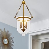 cheap Pendant Lights-LED Pendant Light Warm White 36/42cm 3-Light Country Retro Gold Hanging Light Industrial Style E14 Transparent Glass Lampshade Chandelier Metal Ring lamp Body Shape Ceiling Lighting for Living Room Bar counter 85-265V