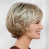 economico parrucca più vecchia-parrucca moda donna parrucche sintetiche biondo chiaro parrucche corte parrucca riccia soffici parrucche sintetiche naturali per l&#039;uso quotidiano nelle feste