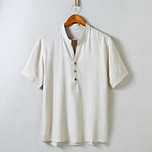 economico Casual da lavoro-Per uomo Camicia Camicia di lino Camicia con colletto cinese Camicia con colletto alla coreana Camicia popover Camicia casual Semplice Vacanza Streetwear Bianco Blu marino Azzurro cielo Grigio chiaro