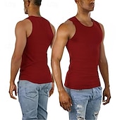 رخيصةأون تانك توب رياضي-رجالي كنزة سترة الأعلى قميص داخلي قميص بلا اكمام بدون كم رقبة عالية مدورة الصيف سهل موضة مصمم عضلة ملابس الرياضة مناسب للخارج الجمنازيوم أسود نبيذ أزرق تي شيرت للرجال