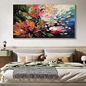 preiswerte Abstrakte Gemälde-Blumenölgemälde auf Leinwand handgemachtes abstraktes buntes Blumengemälde 3D strukturiertes Blumengemälde Wanddekoration individuelles Gemälde minimalistisches Kunstwerk für Wohnzimmer Dekor