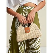 baratos Malas com Alça-Mulheres Bolsa de Mão Saco de palha Dome Bag Palha Festa Feriado Praia Presilha Grande Capacidade Transporte múltiplo Côr Sólida Cáqui Bege