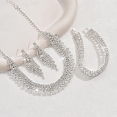 رخيصةأون أطقم المجوهرات-مجموعة مجوهرات 4PCS حجر الراين سبيكة أقراط القلائد سوار نسائي أنيق عتيق موضة هندسي هندسي مجموعة مجوهرات من أجل زفاف مناسب للحفلات الذكرى السنوية