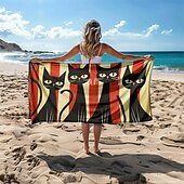 お買い得  ビーチタオルセット-ビーチタオル ブラックキャット 100% マイクロファイバー 特大ビーチタオル、35&quot;x70&quot;、ティーンズ大人用大型スイムタオル、速乾性、吸水性、ソフト、旅行、お風呂、プールなど多用途