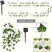 abordables Guirlandes solaires-Guirlande lumineuse solaire élégante pour réception de mariage, 100 LED – Guirlande lumineuse en lierre de 33 pieds, 8 modes, étanche, pour la décoration de la maison et du jardin