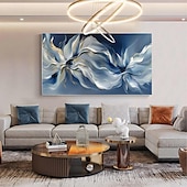 preiswerte Ölgemälde-handgemachtes abstraktes Blüten Ölgemälde auf Leinwand groß original strukturiert blau weiß Blume Wand kunst individuell modern Zuhause Wohnzimmer Dekor Geschenk kein Rahmen