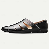 billiga Kjol sandaler-mäns loafers i brunt läder - ventilerande slip-on vardagsskor för sommaren