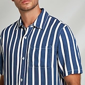 economico Camicie Elite da Uomo-Per uomo Camicia Camicia casual Camicia da Spiaggia Camicia con Bottoni Blu Azzurro Manica Corta A righe Collo ripiegato Colletto a Camicia Feste Casual Bottoni Abbigliamento Quotidiano Casual