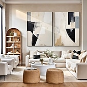baratos Pinturas Abstratas-arte minimalista bege branco preto feita à mão arte de parede wabi-sabi bege brancogrande arte de parede abstrata begearte texturizada preta pintura a óleo