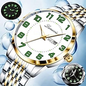 ieftine Ceasuri Quartz-Ceas de afaceri bărbați din oțel inoxidabil nou cu cadran mare luminos calendar afișaj săptămânal ceas de modă casual quartz de lux versatil pentru sportivi
