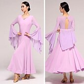 abordables Tenues de danse de salon-Danse de Salon Robe Strass Couleur Pure Fantaisie Femme Utilisation Soirée manche longue Mousseline de soie Coton cristal