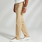 baratos Calças Elite Masculinas-Homens Social Zíper Bolsos Côr Sólida Respirável Comprimento total Formal Escritório O negócio Chique &amp; Moderno Formal Azul Marinha Cáqui Micro-Elástica