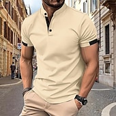 cheap Men&#039;s Classic Polo-Men&#039;s Golf Shirt Golf Polo Work Casual Stand Collar Short Sleeve Basic Modern Color Block Patchwork Button Spring &amp; Summer Regular Fit Black White Navy Blue Sky Blue Khaki Gray Golf Shirt