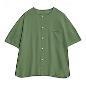economico Casual da lavoro-Per uomo Camicia Camicia di lino Camicia casual Camicia di cotone Camicia cinese Semplice Vacanza Streetwear Nero Azzurro cielo Verde Albicocca Manica Corta Collo alla coreana Estate Abbigliamento