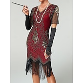 olcso Ruhák-Ordító 20-as évek 1920-as évek Koktélruha Flapper ruha Ruhák Báli ruha A nagy Gatsby Charleston Flitter Rojt Női Mindszentek napja Farsang Álarcos mulatság Farsang Esküvő Esküvői vendég Felnőttek