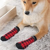 お買い得  ブーツとパウプロテクター-犬用 猫用 小型ペット用 ソックス アンチスリップ カジュアル 普段着 クリスマス 動物 水玉 ソリッド ペット用 防水材 麦わら マルチカラー