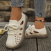 economico Ballerine da donna-scarpe basse da donna in similpelle con lacci e ritagli bianchi – scarpe casual traspiranti da passeggio per l&#039;estate, i viaggi e l&#039;uso quotidiano