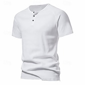 levne Ležérní tričko Henley-Pánské Tričko s knoflíkem Tričko Tričko Henley Trička Krátký rukáv Henley Jaro léto Bez vzoru Pit Strip Módní Designové Základní Dovolená ulice Jdeme ven Černá Bílá Námořnická modř Top tričko pro muže
