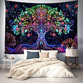 levne Tapiserie Blacklight-blacklight gobelín uv reaktivní záře ve tmě záře party neon psychedelický trippy misty závěsný gobelín sova nástěnná malba pro obývací pokoj ložnice