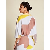  Női Blúz Kontraszt szín Alkalmi / Napi Hétvége Puffos Sárga Csomó eleje Háromnegyedes Alkalmi Napi Térfogatcsökkenés Tavasz & Ősz