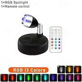 billige skap lys-13 farger rgb bildelys led trådløs skap spotlight med fjernkontroll batteridrevet vinkel justerbar atmosfære nattlampe galleri korridor gang stue soverom dekorasjon 1stk