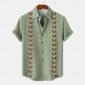 voordelige Klassiek-Voor heren Overhemd linnen overhemd Guayabera-shirt retro-overhemden Vintage overhemd Etnisch shirt Gestreept Formeel Buiten blauw Bruin Groen Korte mouw Strijkijzer Zomer Kleding