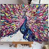 preiswerte Abstrakte Gemälde-Pfauengemälde, Vogelkunst, Ölgemälde, handgefertigt, farbenfrohes Pfauen-Impasto-Kunstwerk, helles Ölgemälde, Wandkunst, Palettenmesser, heller Vogel, 3D-Strukturkunst, Gemälde für Schlafzimmer,