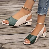 cheap Casual Sandals-Women&#039;s Green and Beige Open-Toe Slingback Sandals – Crocodile Pattern Design with Gold Heel Accents for Casual and Elegant Summer Outfits