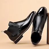 levne Boty Chelsea-pánské lakované chelsea boots z umělé kůže – klasický wingtip brogue design pro formální i neformální příležitosti