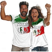 abordables T-shirts de sport et de gym-Homme Italie T shirt Manche Courte T-shirt 3D effet Col Ras du Cou Chemise Extérieur Athleisure Blanche Eté Printemps Vêtement Tenue S M L XL XXL XXXL