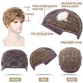 お買い得  メンズウイッグ-男性用ウィッグ ショートブラウンウィッグ ハロウィンコスチューム 男性用ウィッグ パーティー コスプレ 合成男性ウィッグ リアルな男性用デイリーウィッグ