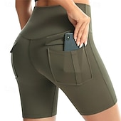 cheap Yoga Shorts &amp; Bikers-Women&#039;s Gym Shorts Yoga Shorts Workout Shorts Multiple Pockets High Waist Yoga Gym Workout Pilates Shorts Black Pink Army Green Sports Activewear Stretchy Slim