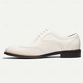 cheap Classic Dress Shoes-Stylish Men&#039;s White Dress Derby Shoes with Brogue Detailing - Ideal for Formal and Business Wear
