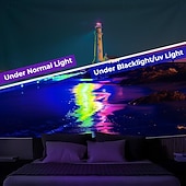 cheap Blacklight Tapestries-Blacklight Tapestry UV Reactive Glow in the Dark Glow Party Neon Light Tower Nature Psychedelic Trippy Misty Hanging Tapestry Wall Art Mural for Living Room Bedroom