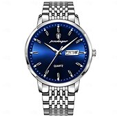 cheap Quartz Watches-POEDAGAR Men Quartz Watch Minimalist Large Dial Fashion Business Luminous Calendar Date Week Waterproof Steel Watch