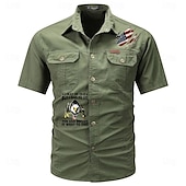 abordables chemises western pour hommes-Homme Drapeau Drapeau Américain Imprimé Lettre Chemise de travail Chemise Western Chemise Cargo Manche Courte Style Western Tactique Mode Décontractée Sortir Été Col Rabattu Boutons Imprimé Noir Vert
