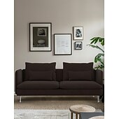 baratos Cobertura de Sofa-Capa de Sofá 3 Lugares Cor Sólida com Almofadas Revestidas em Algodão 100% com Braços